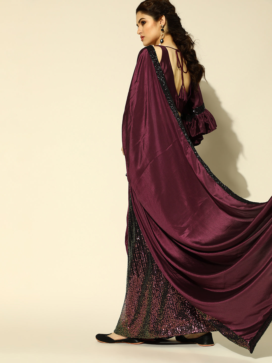 Tikhi Imli Embellished Poly Crepe Saree with Embellished Border