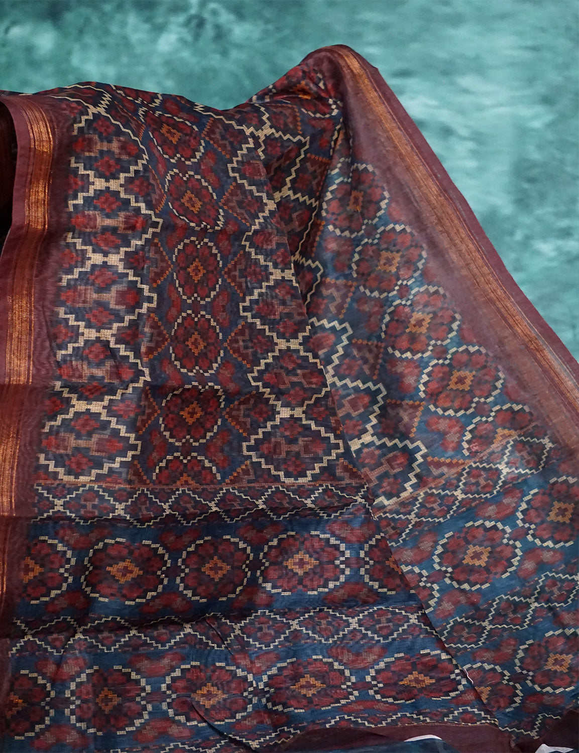 Shades Of Dark Rust Geomatrical Design Semi Chanderi Saree By Gayathri Reddy Designer Studio