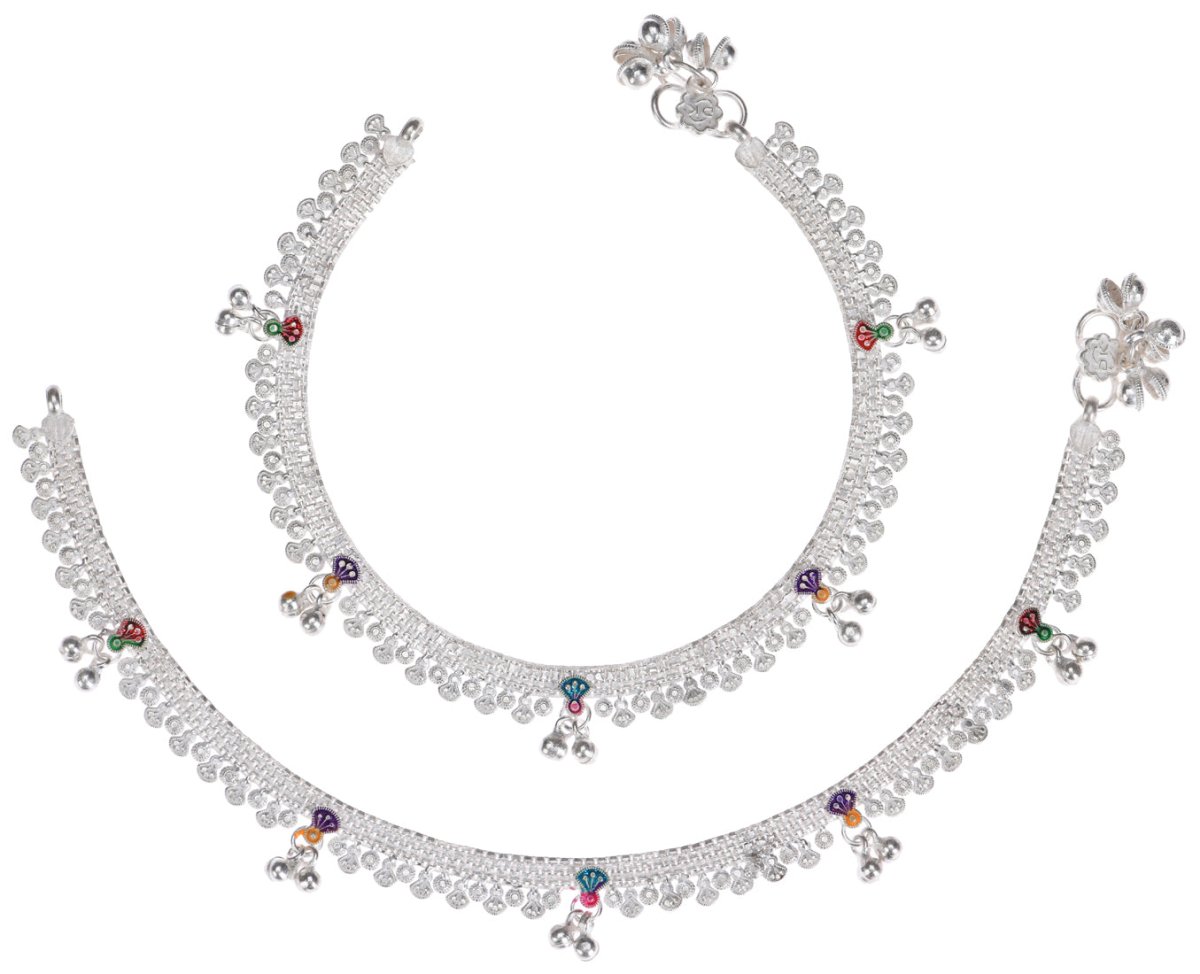 AanyaCentric Silver Plated Traditional Anklets Payal - Classic and Stylish for Women and Girls