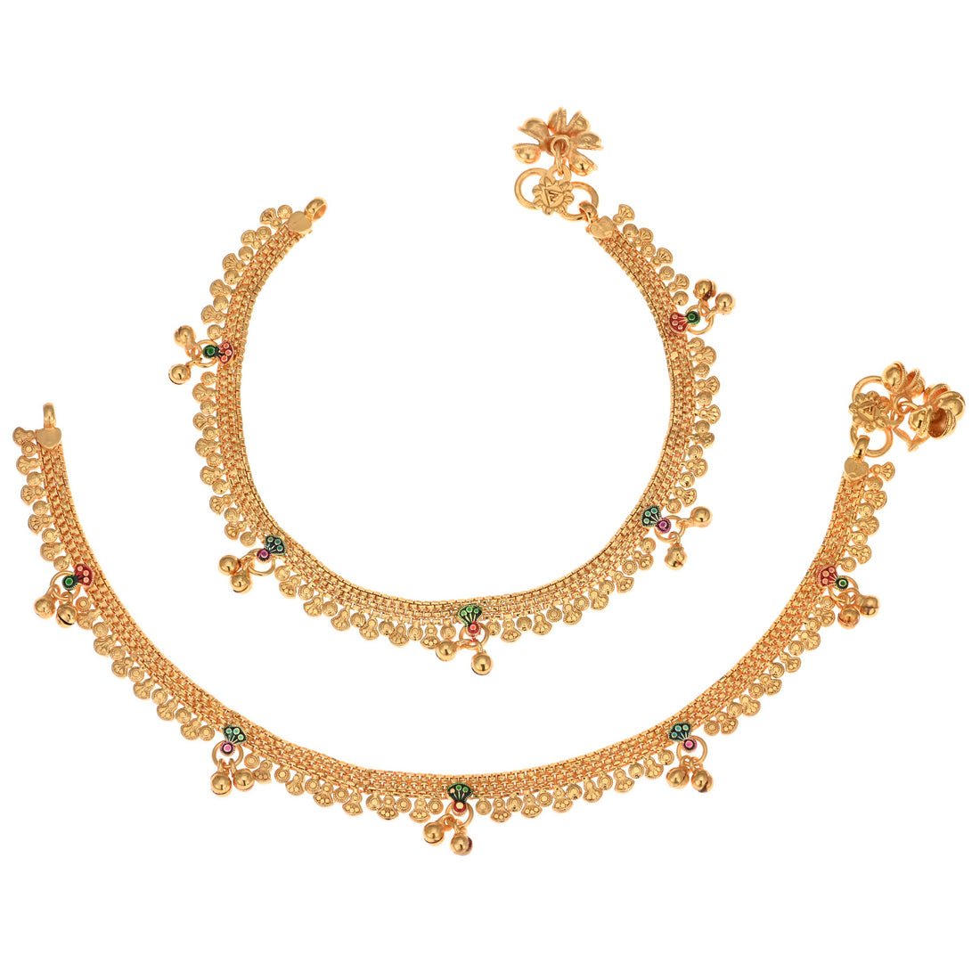 AanyaCentric Gold-Polished Traditional Anklets Payal - Classic and Stylish for Women and Girls