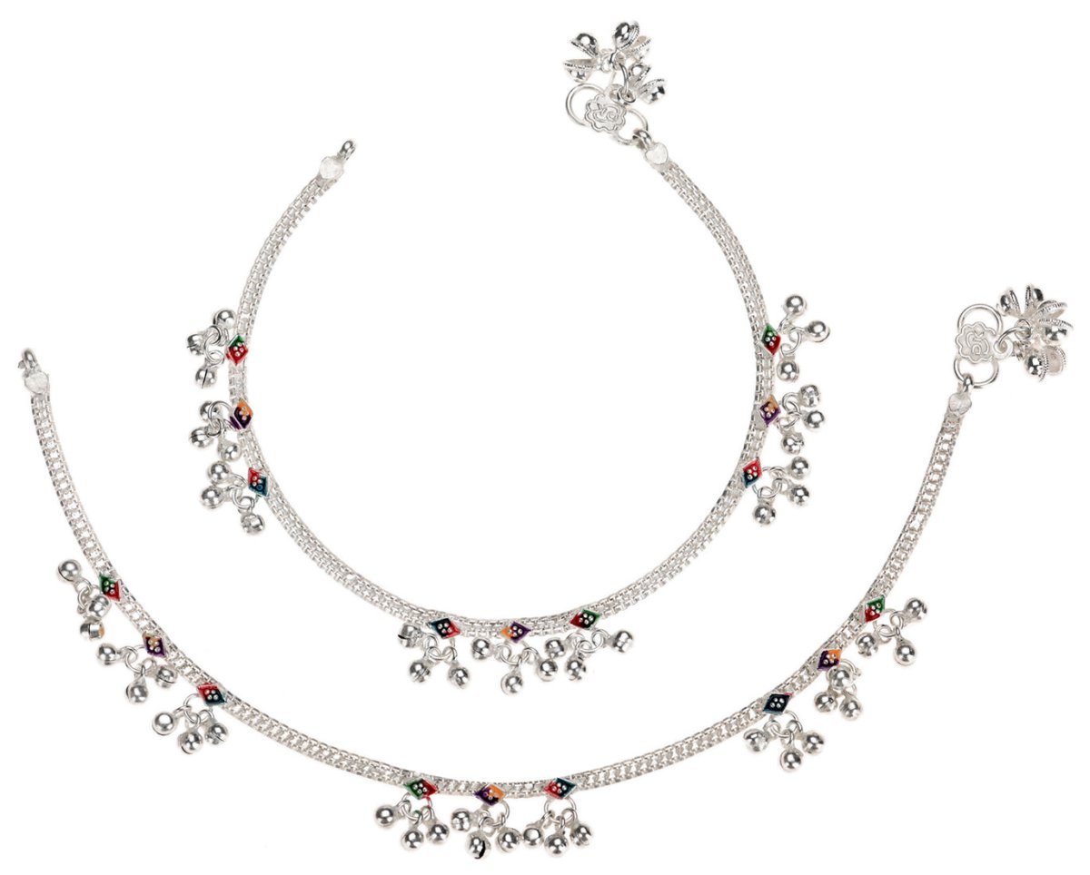 AanyaCentric Silver Plated Traditional Anklets Payal - Classic and Stylish for Women and Girls