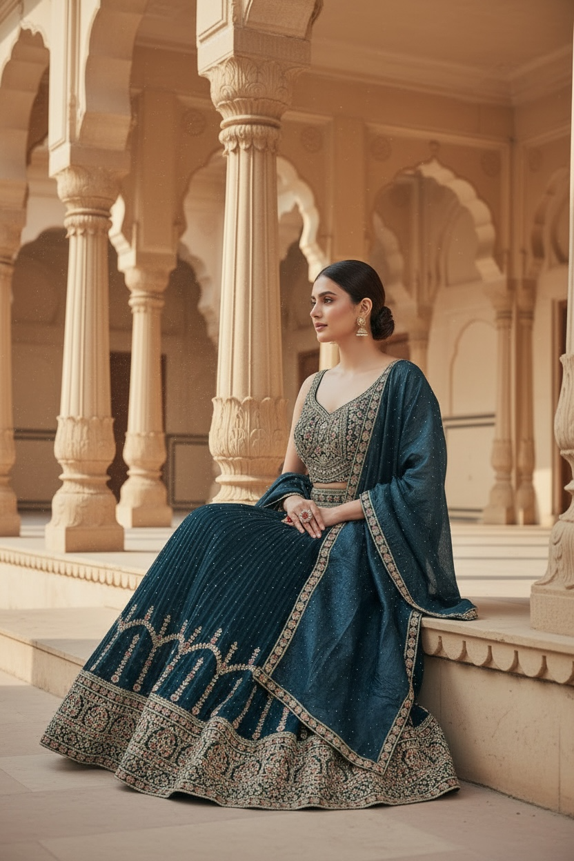 Dark grey lehenga set