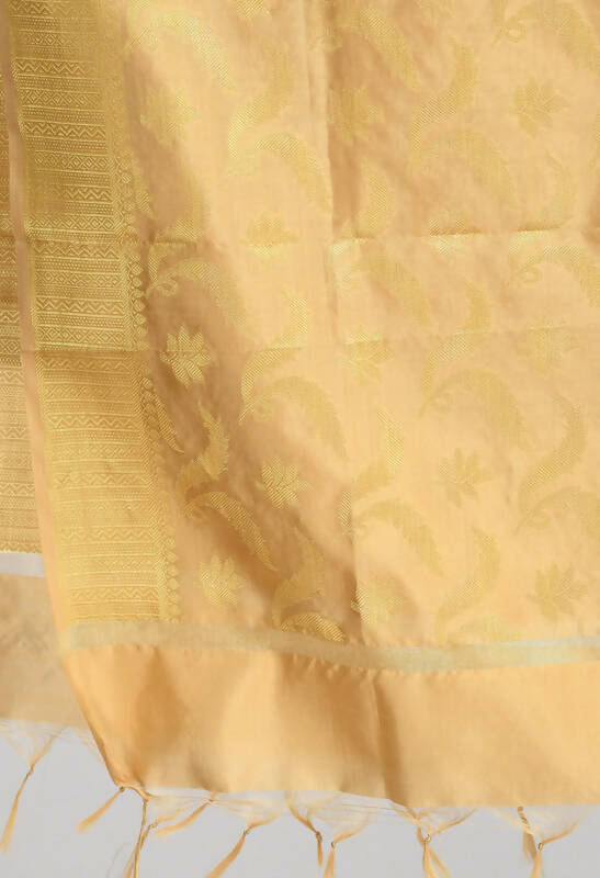 Mominos Fashion Moeza Women's Banarsi Silk Floral Woven Design Golden Dupatta