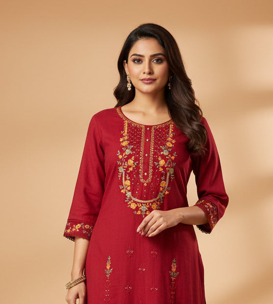 Linen silk Kurti set with banarasi dupatta