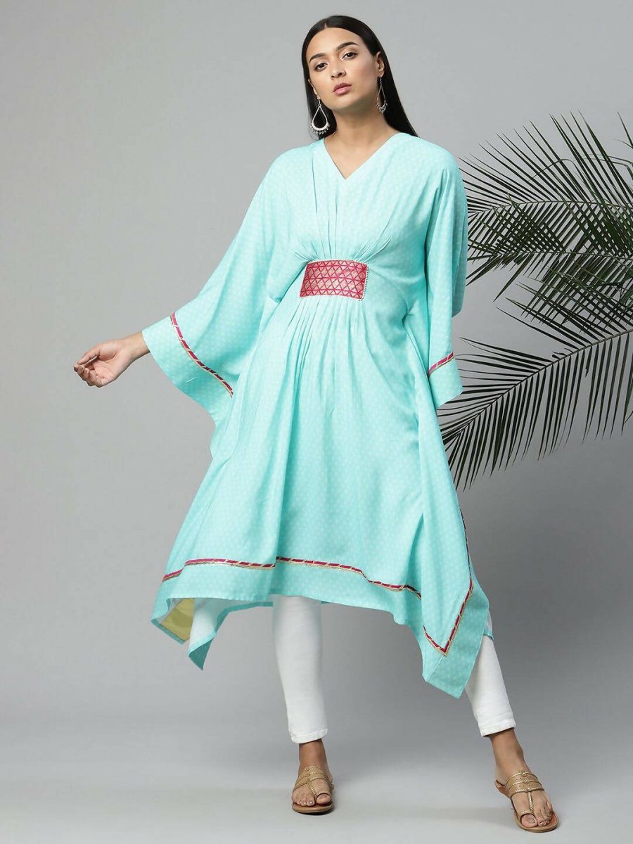 Ahalyaa Womens Blue Rayon Printed Kaftan