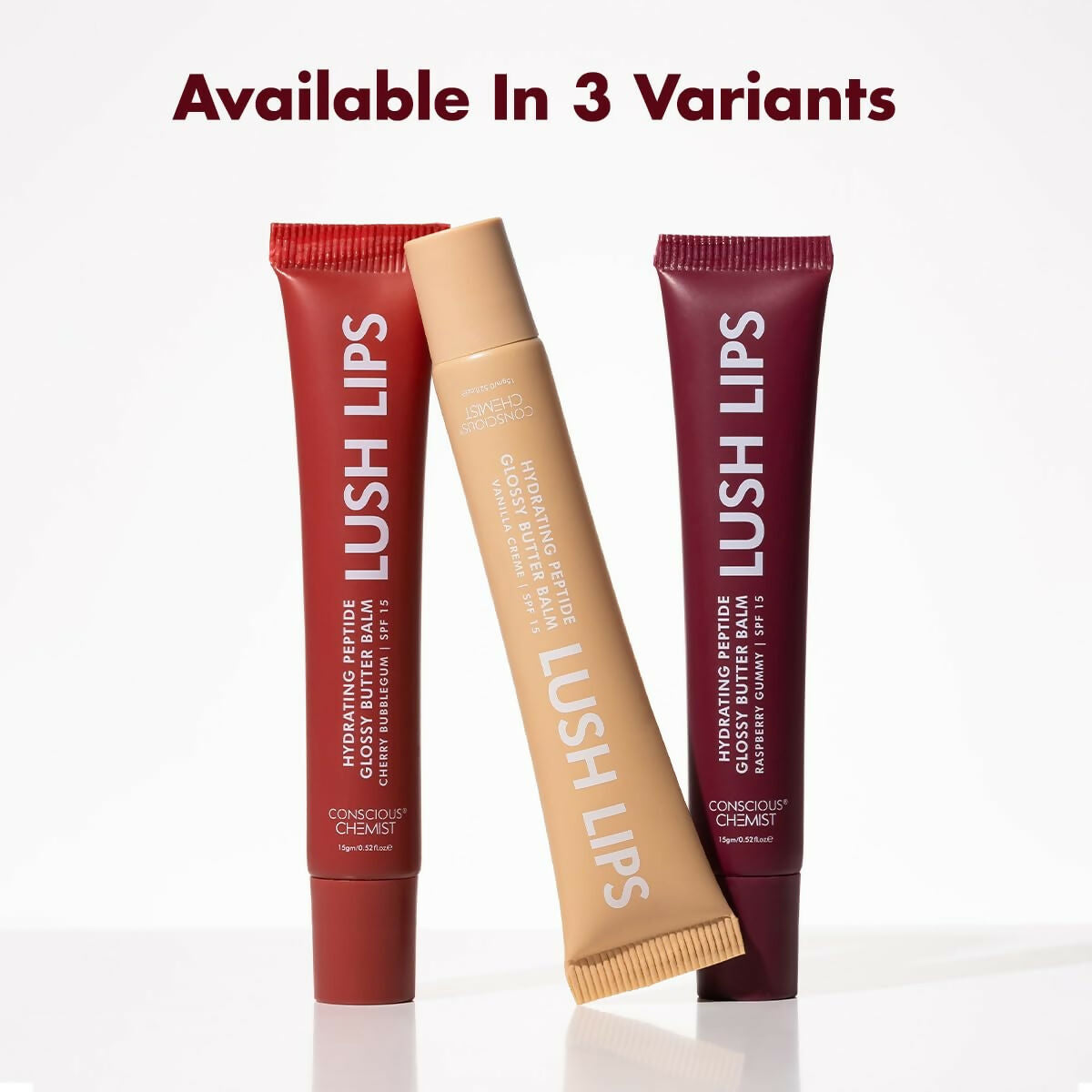 Conscious Chemist Peptide Lip Balm, Lush Lips with SPF15 - Raspberry Gummy