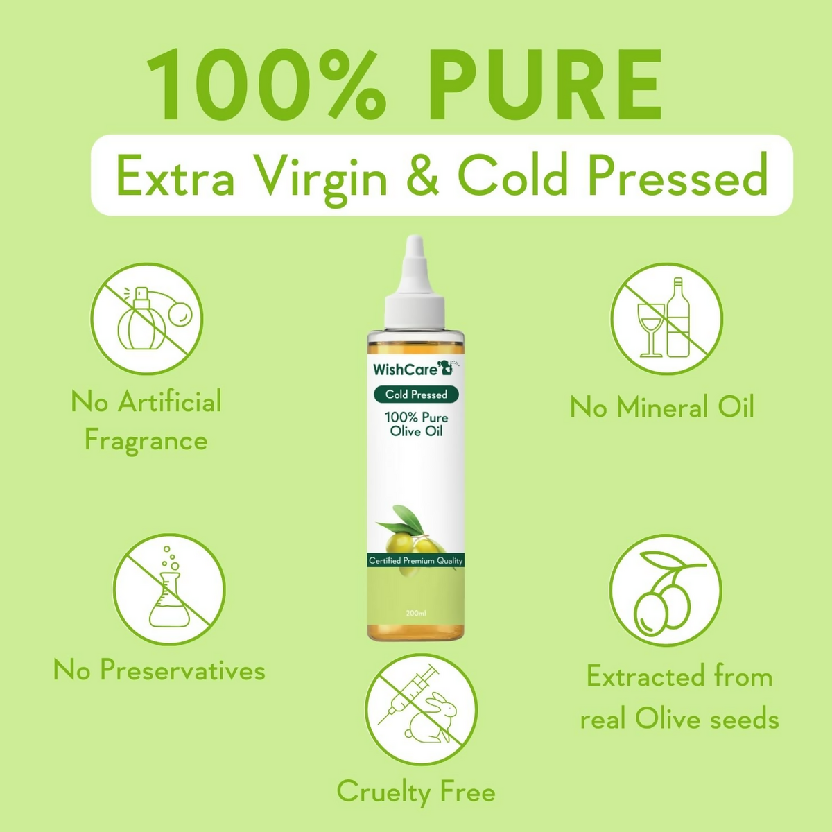 WishCare100% Pure Premium Cold Pressed Olive Oil For Hair & Skin