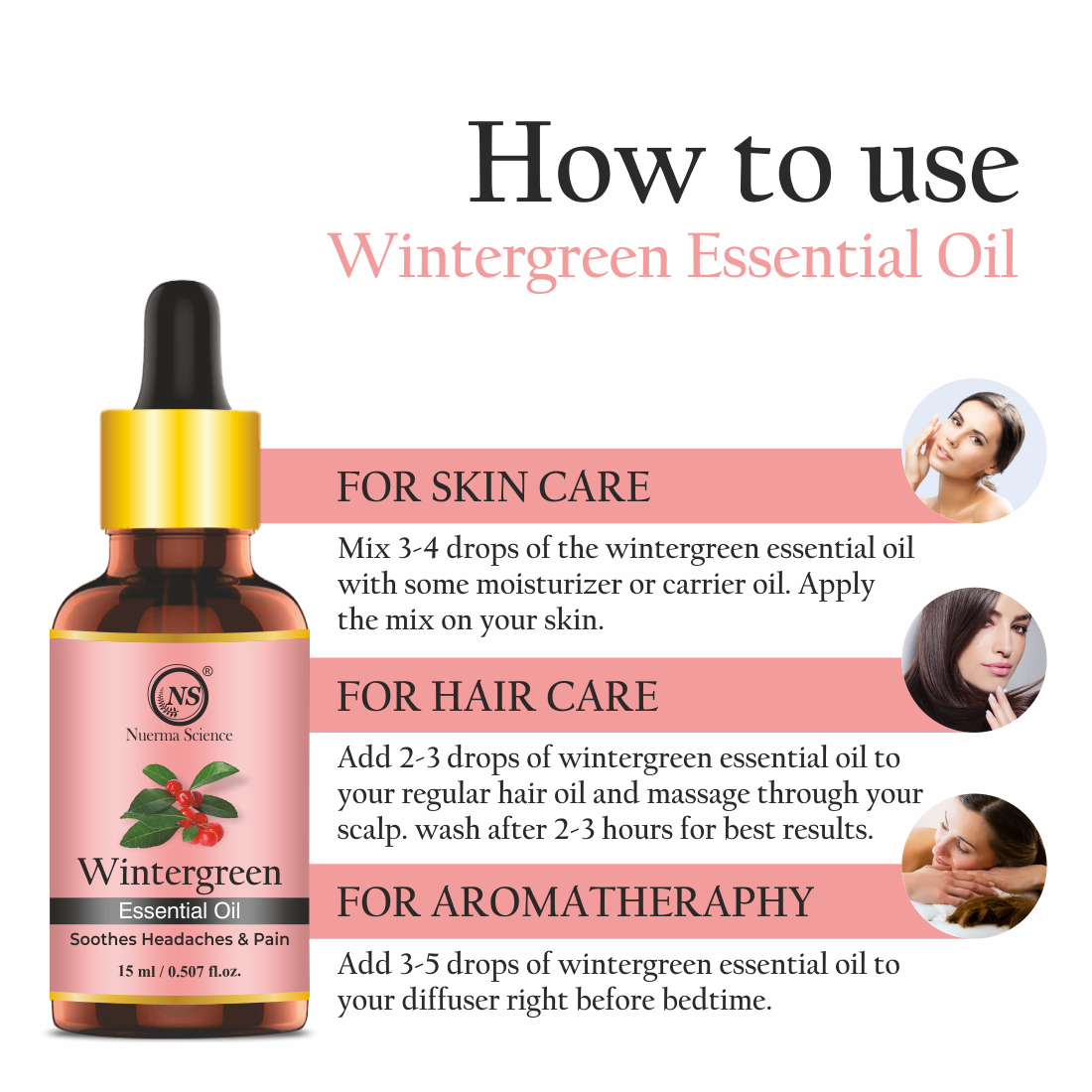 Nuerma Science Pure Wintergreen Essential Oil For Skin, Body & Hair Care