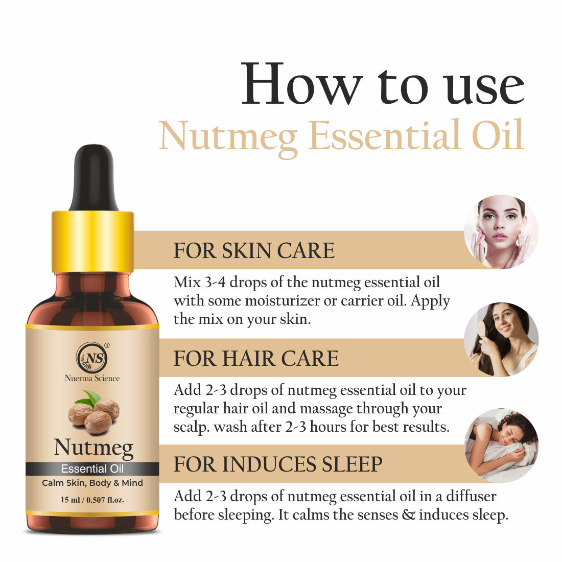 Nuerma Science Pure Nutmeg Essential Oil For Body Care & Hair Care