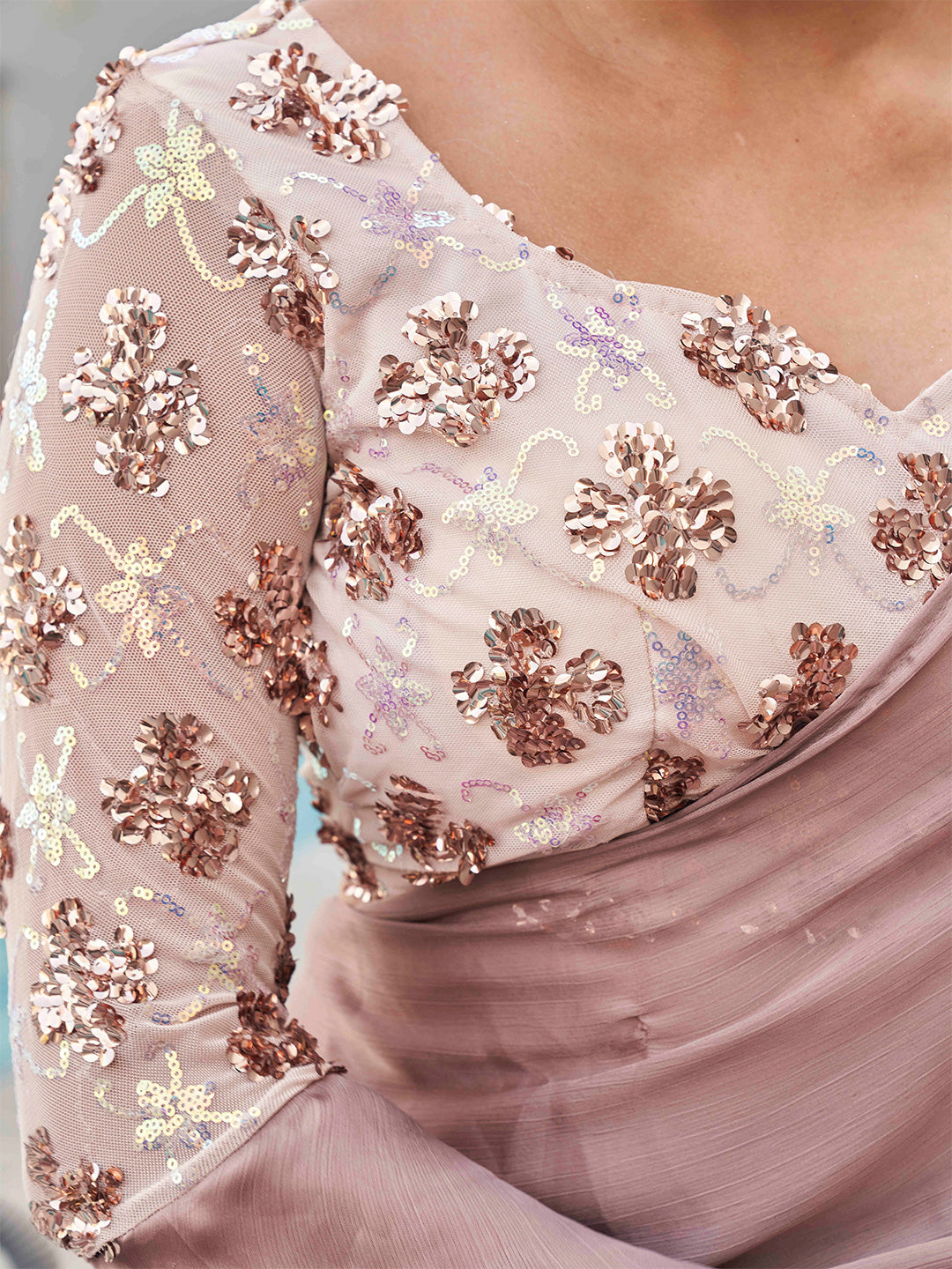 Tikhi Imli satin saree with sequence embroidered blouse