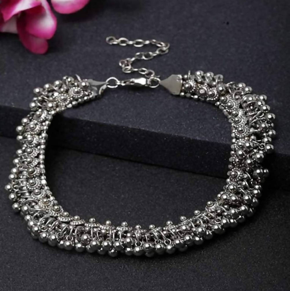 Mominos Fashion Trendy Oxidised Silver Plated Traditional Anklets
