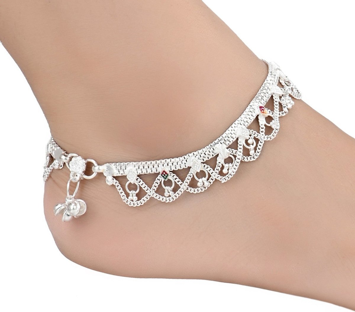 AanyaCentric Silver Plated White Metal Payal Indian Traditional Ethnic Fashion Imitation Jewellery Foot Chain