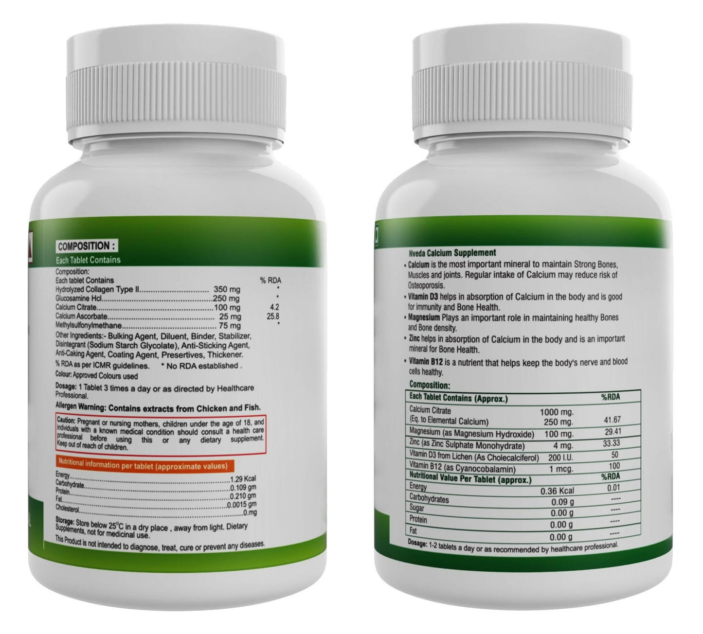 Nveda Joint Support Tablets and Calcium, Magnesium, Zinc, Vit D & B12 Tablets Combo