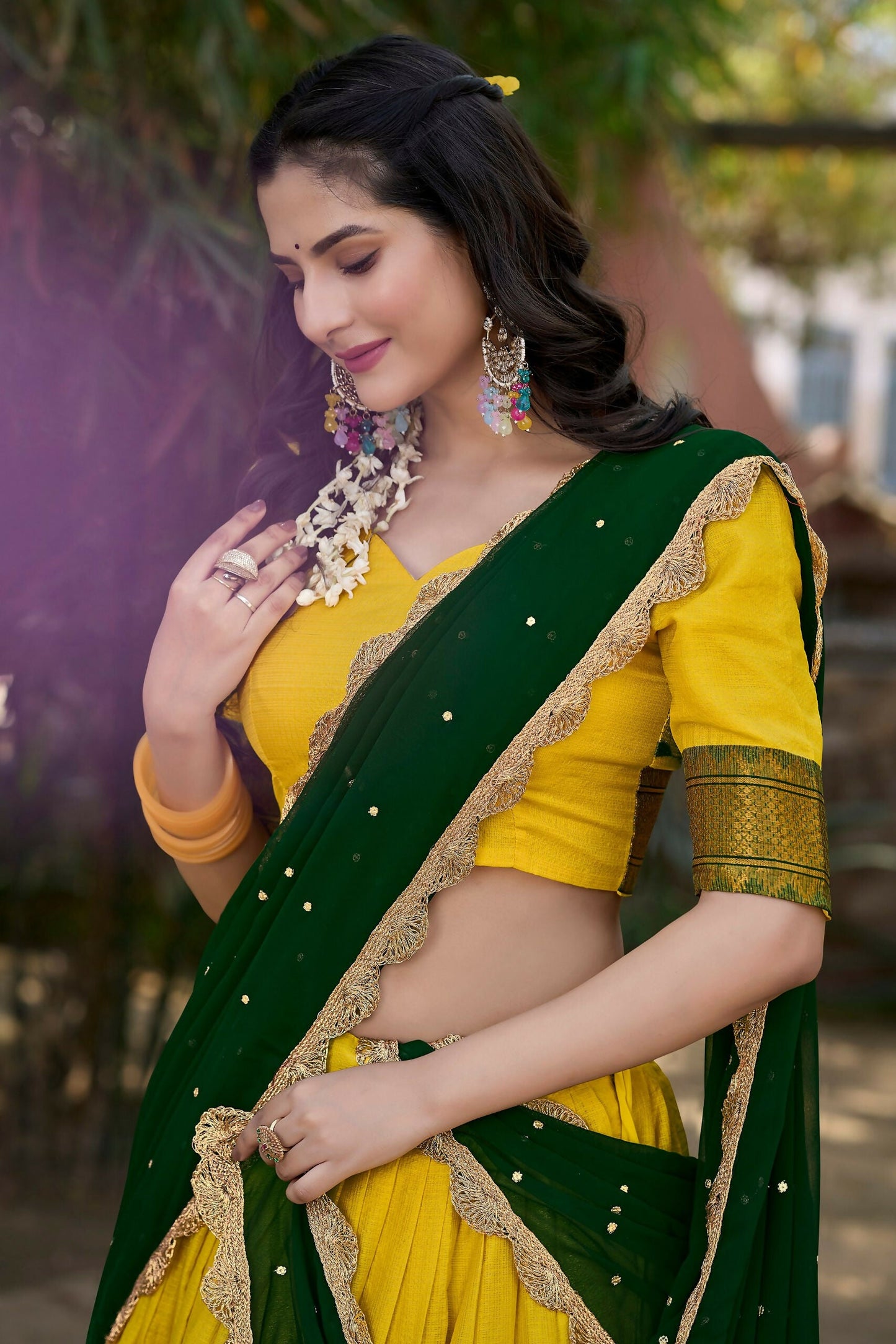 Vastranavya Stunning Cotton Silk Thread Embroidery Work Lehenga Choli - Yellow