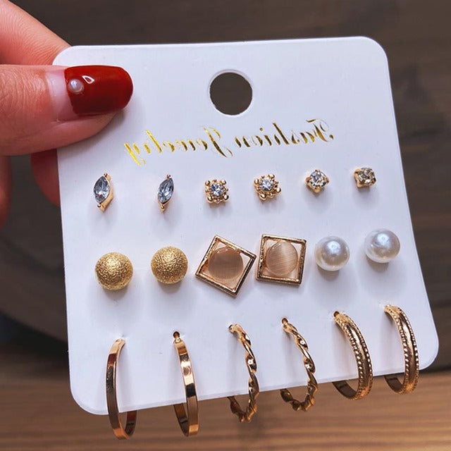 Gold-Polished Alloy Set Of 6 Designer Earrings - The Pari