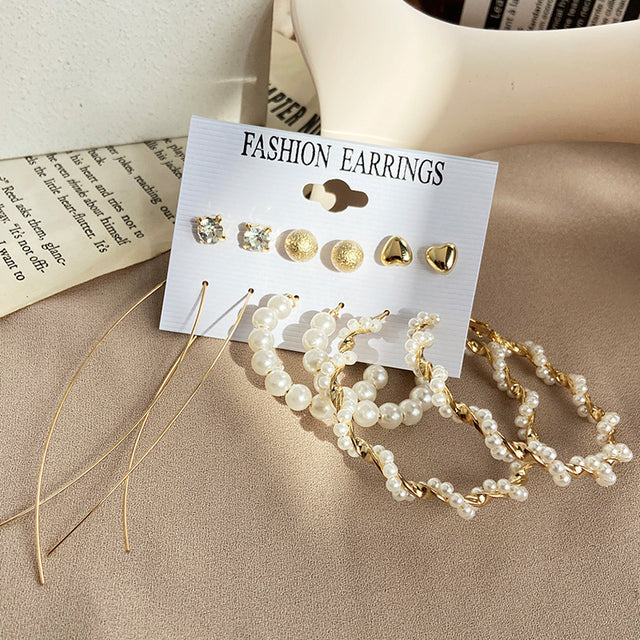 Gold-Polished Alloy Set Of 6 Designer Earrings - The Pari
