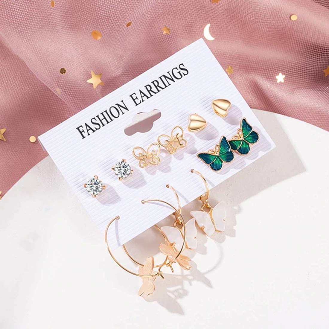 Gold-Polished Alloy Set Of 6 Designer Earrings - The Pari