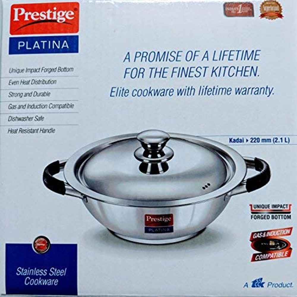 Prestige Platina Induction Base Stainless Steel Kadai Silver