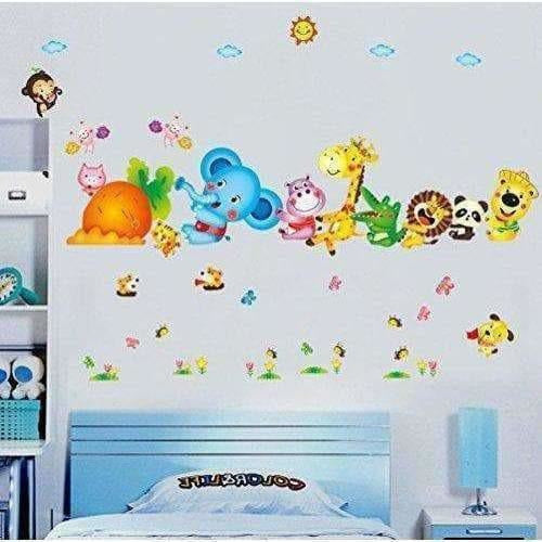 Happy Cute Elephant Monkey Cartoon Animals Wall Sticker