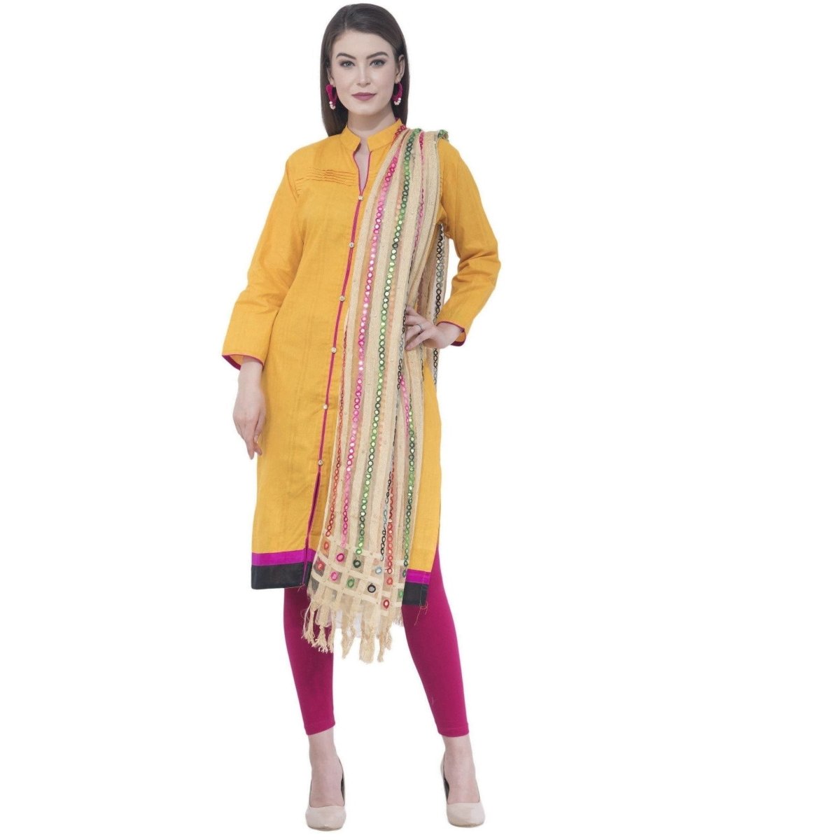 A R Silk White Color Multi Stripe Dupattas and Chunnis