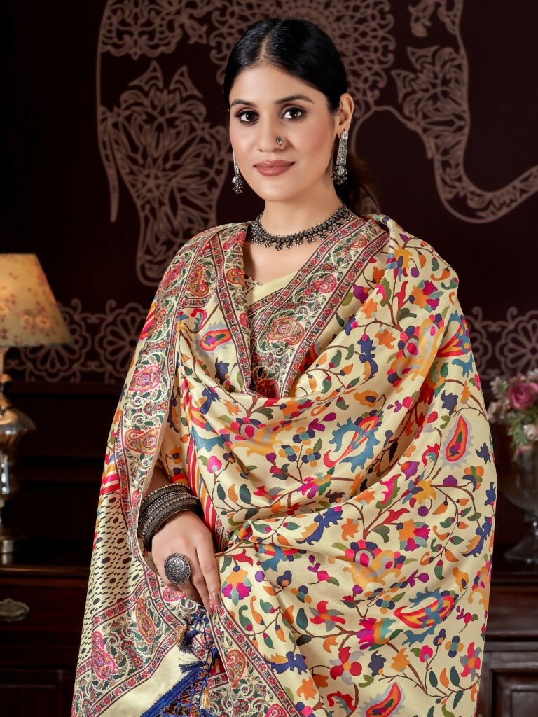 Aayaa Designer Winter Collection Printed Saree With Shawl - Multi Color