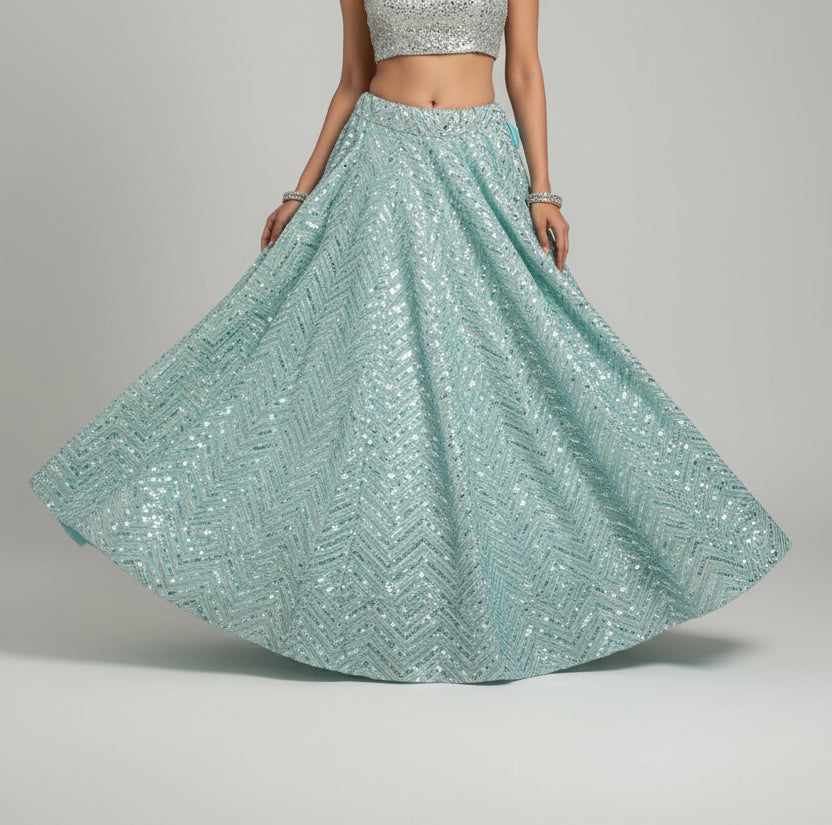 Sequin Lehenga | light blue - garba