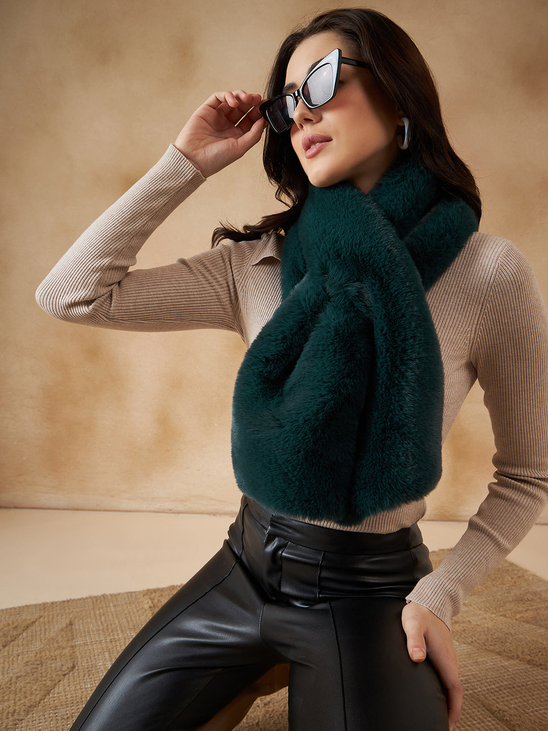 InWeave Women's Dark Teal Faux Fur Neck Warmer