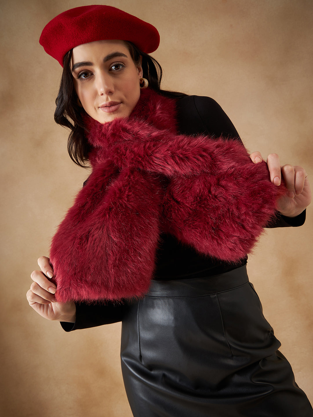InWeave Women's Bright Rust Faux Fur Neck Warmer