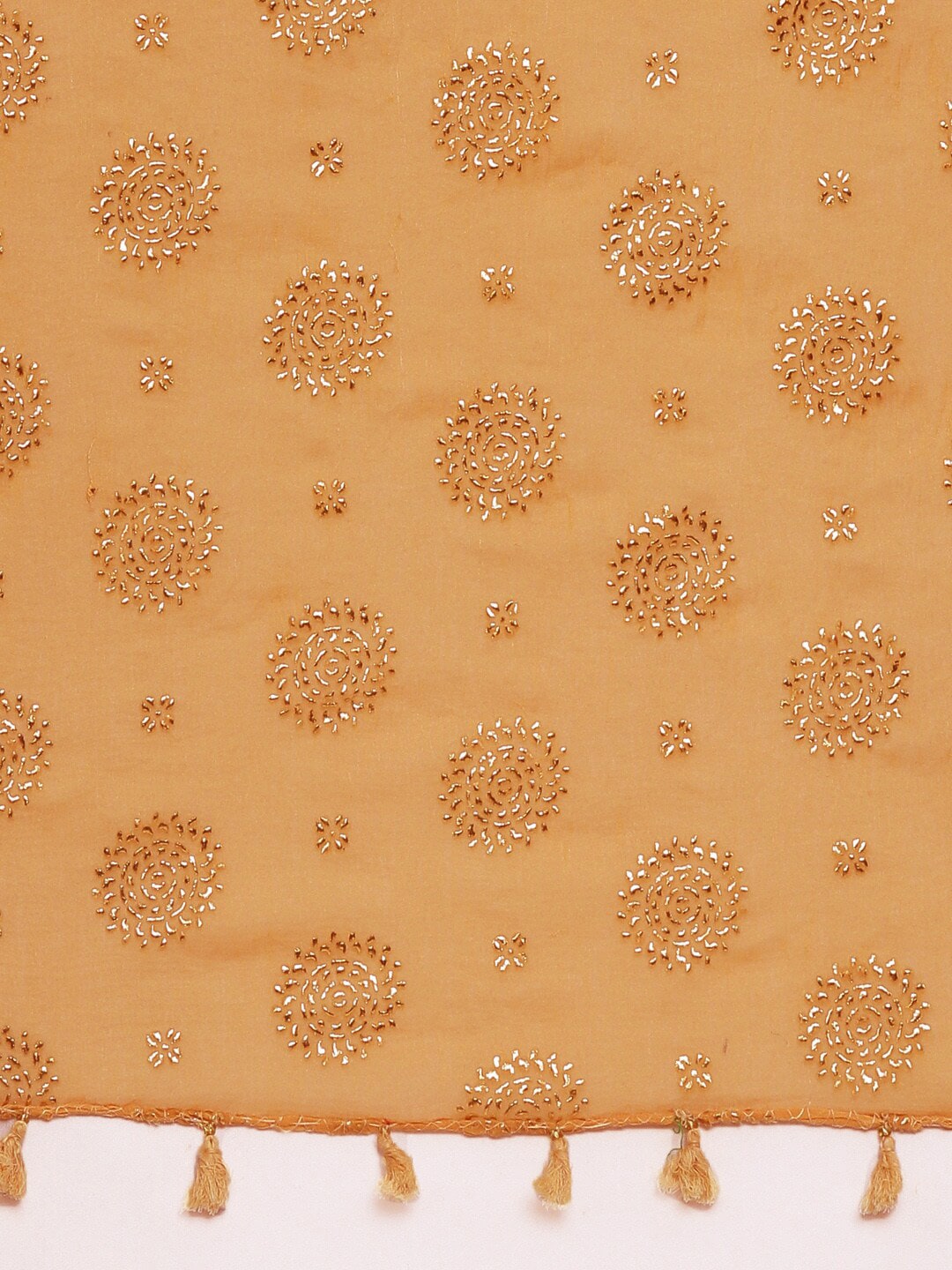 Souchii Beige & Gold Foil Print Dupatta with Tasselled Border