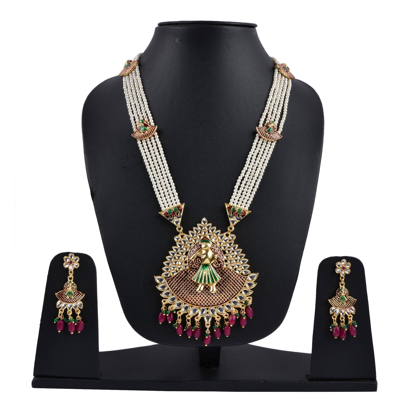 Gold-Polished Alloy Long Pearl Rani Haar With Designer Pendant - The Pari