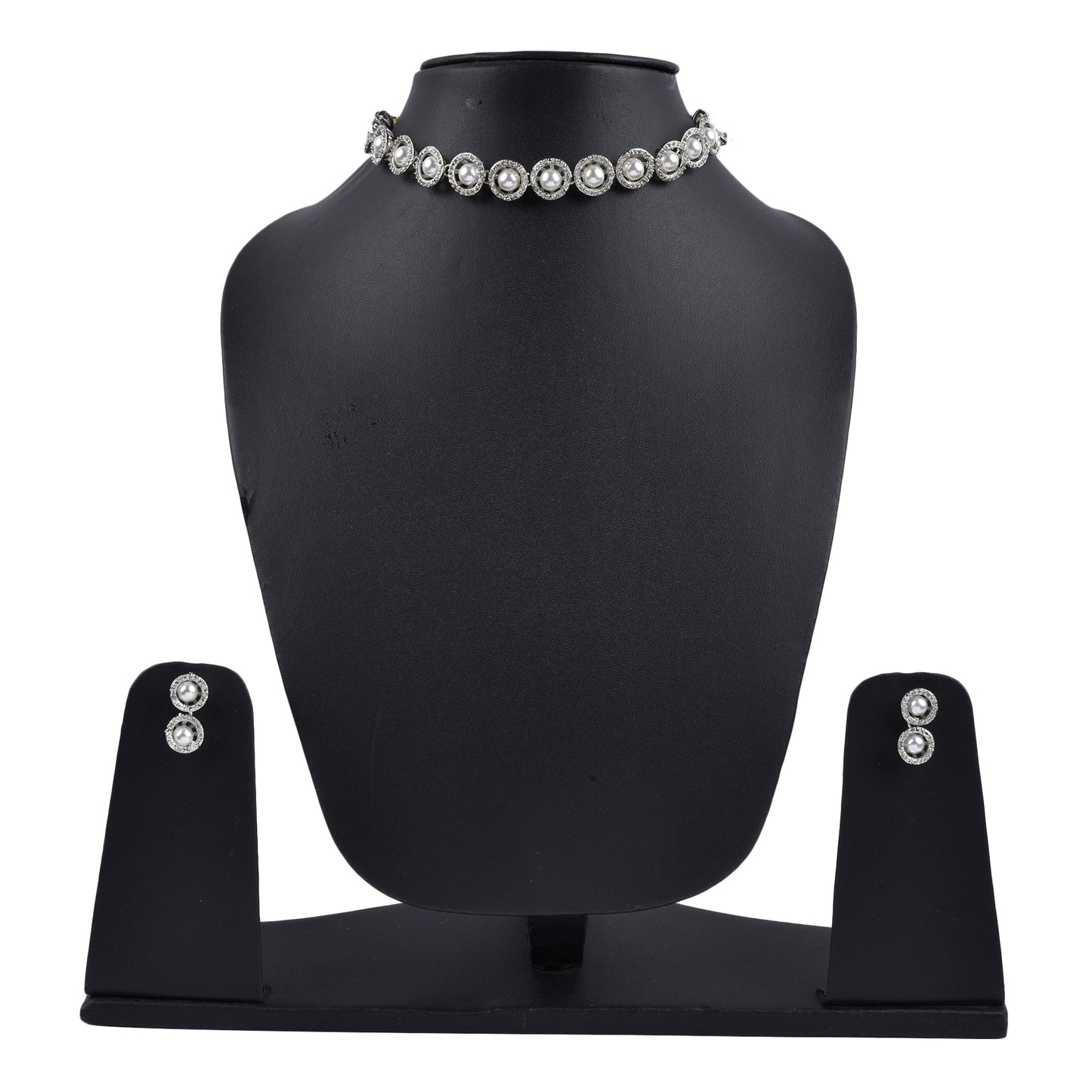 Rhodium-Plated Alloy Silver Ad Necklace With Pearls - The Pari