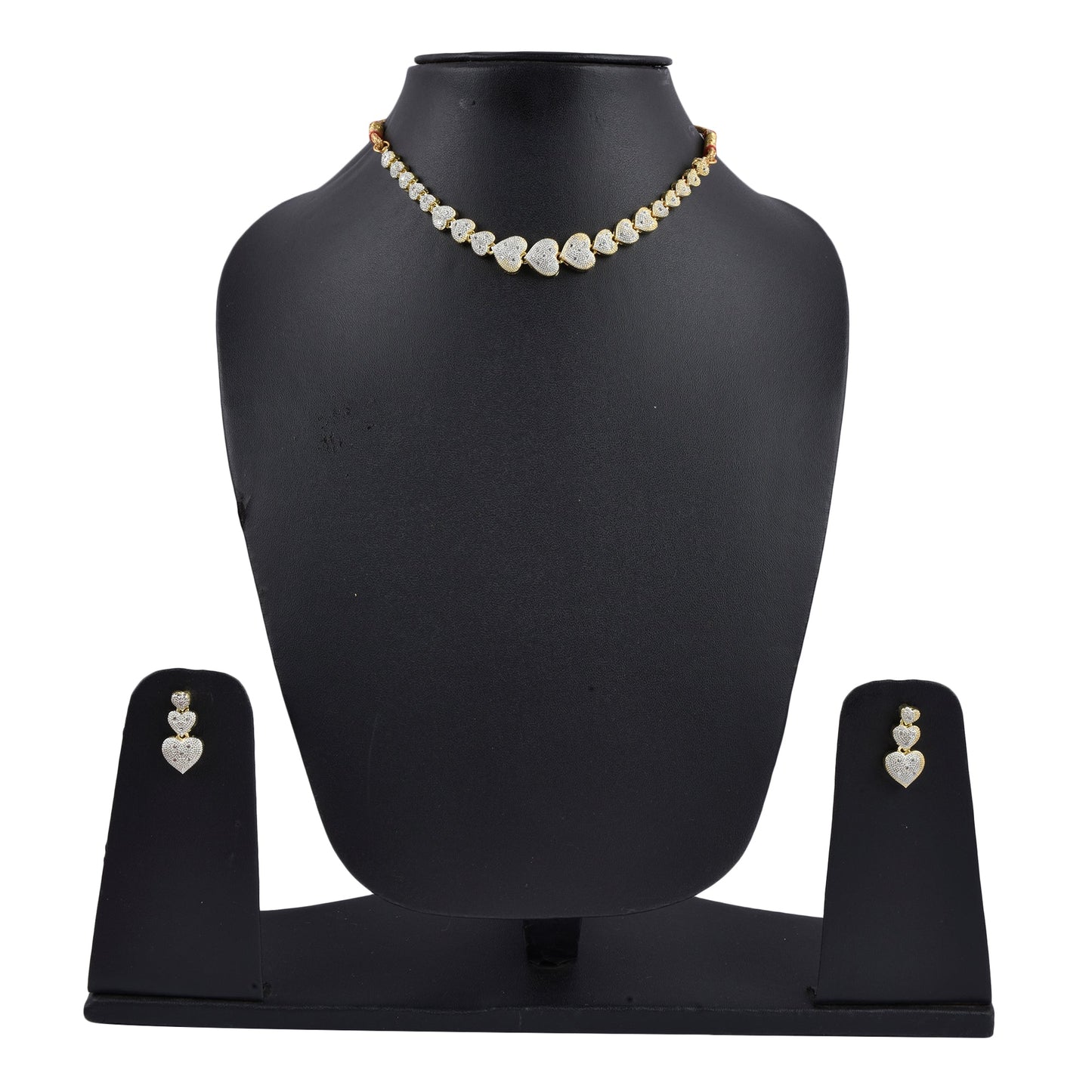 Rhodium-Plated Alloy Heart Shape Ad Necklace With Bracelet - The Pari