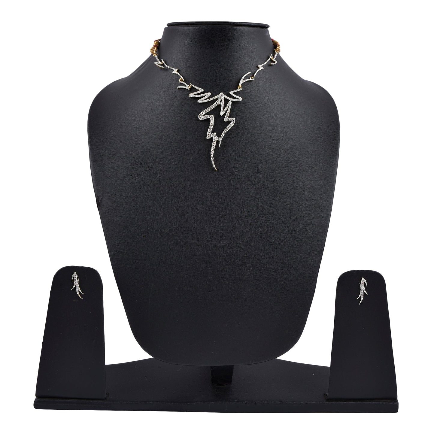 Rhodium-Plated Alloy Assymetric Designer Ad Necklace Set - The Pari