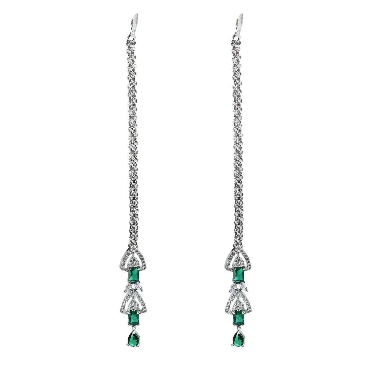 Mominos Fashion Johar Kamal Silver-Plated American Diamond Green Choker Set