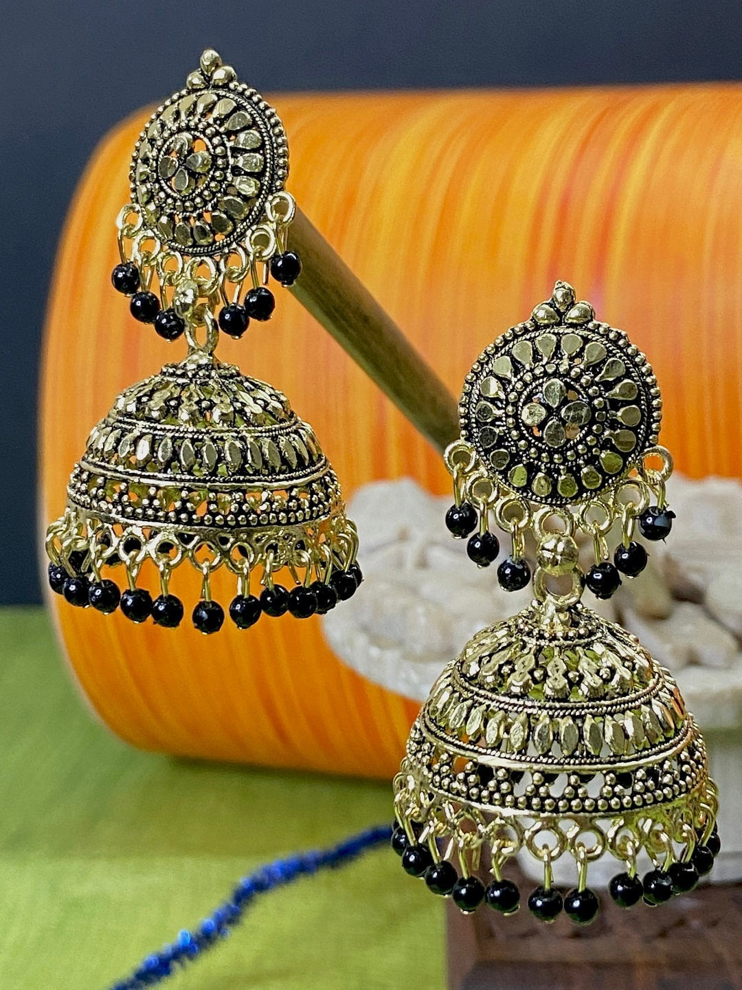 Gold-Polished Alloy Designer Brass Jhumki Earrings - The Pari