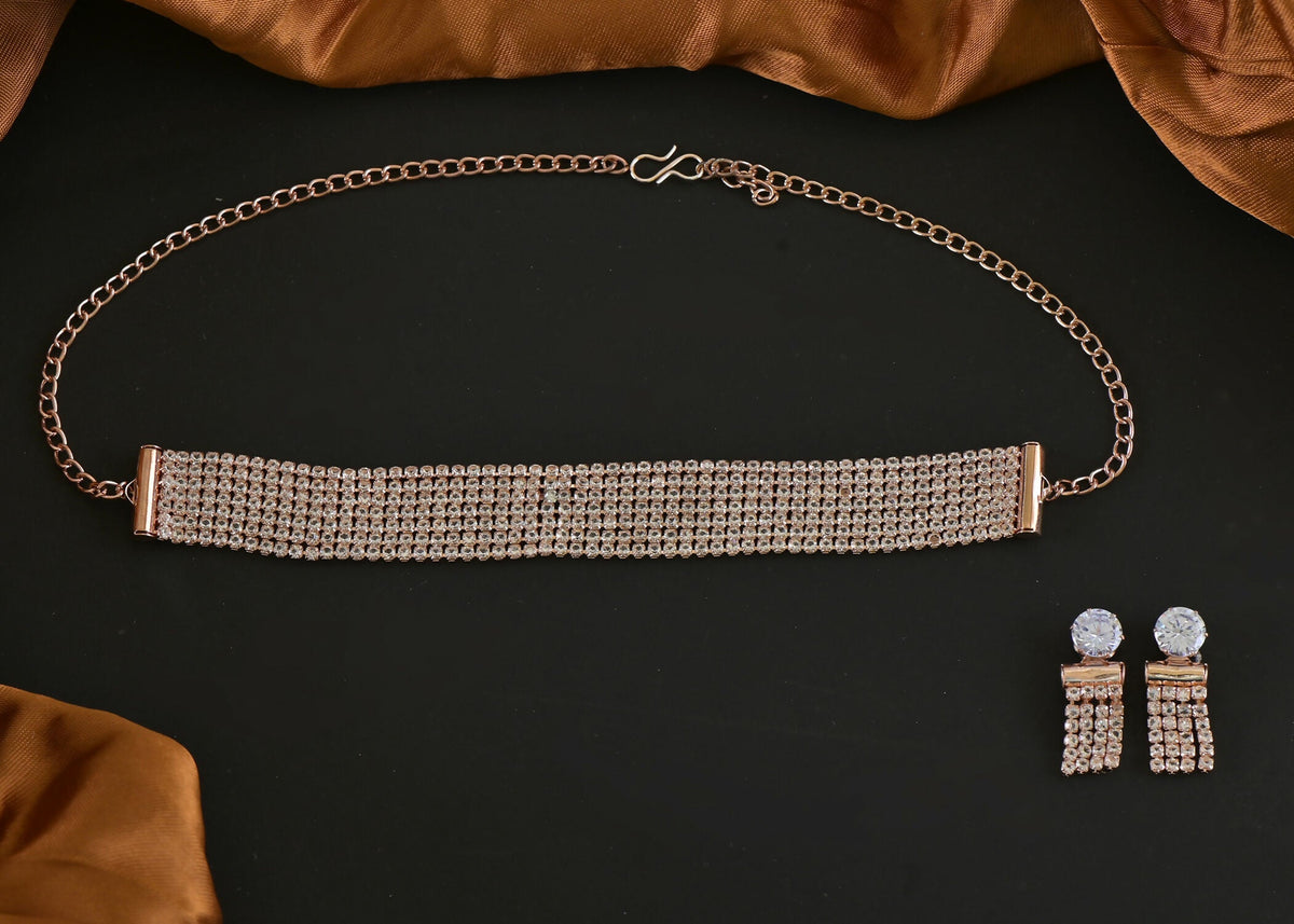 Joban Fashion Women Golden White Ad Necklace Set With Earrings