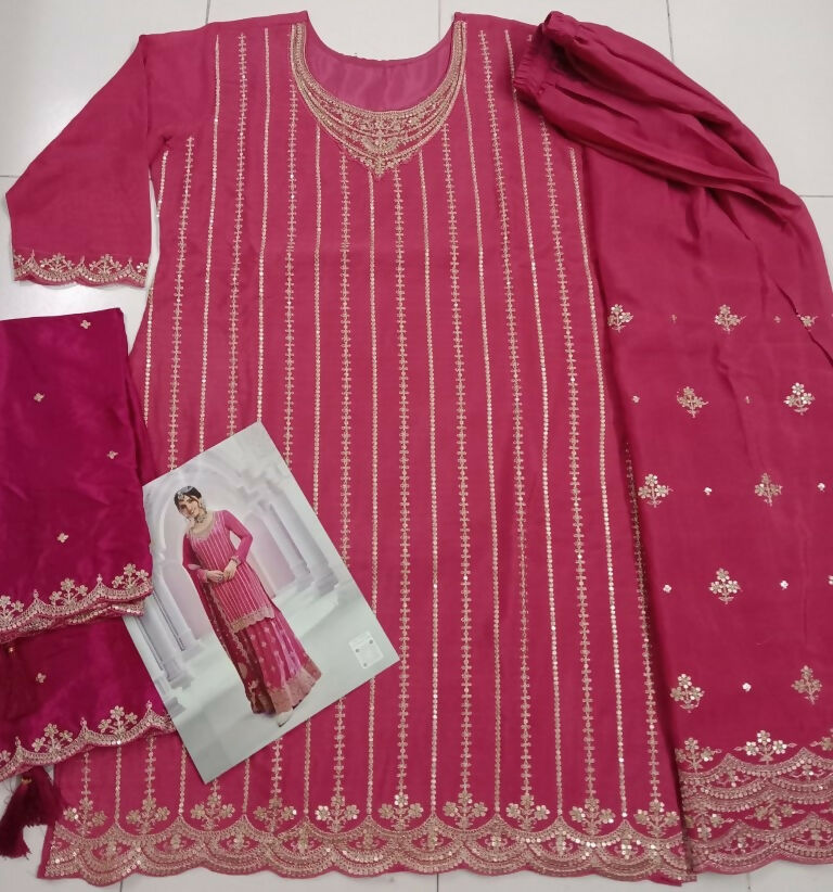 Vastranavya Exquisite Pink Heavy Chinon with Embroidered & Sequins Work Salwar Suits