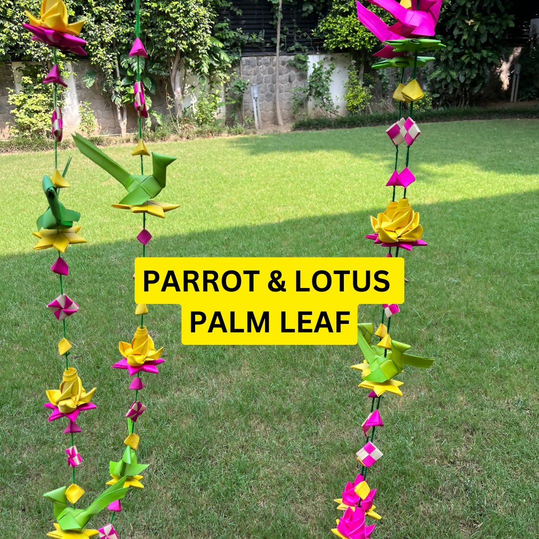 Shuddh Natural Hand Made Palm Leaf Lotus & Parrot Hanging
