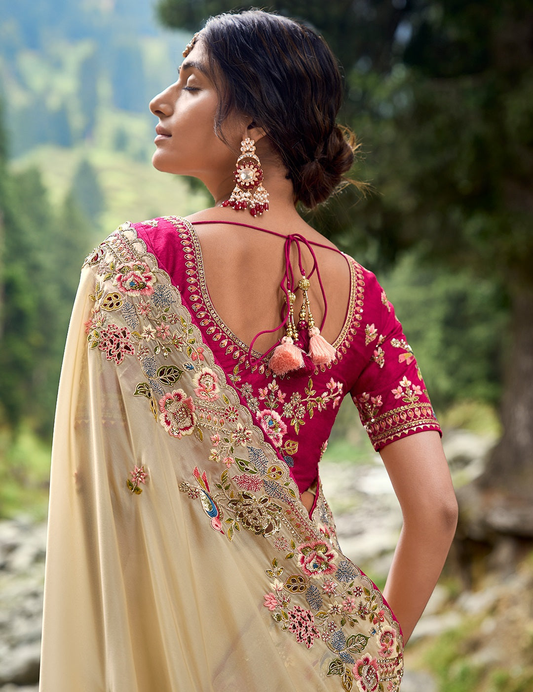 Evanik Pure soft zimmy choo silk embroidery Sequence work Saree with UnStitched Blouse
