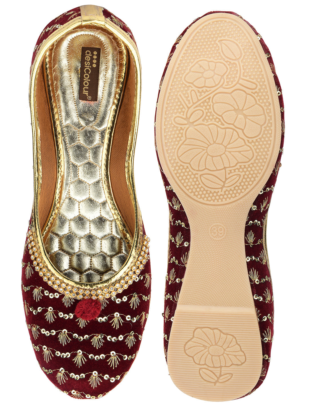 Desi Colour Women Indian Ethnic Footwear-Maroon Star