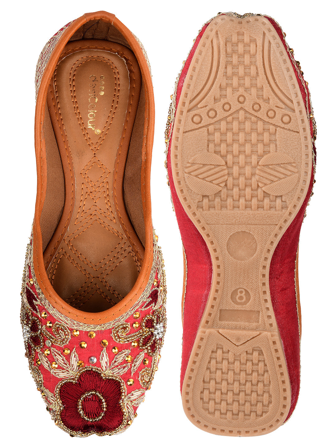Desi Colour Women Indian Ethnic Footwear-Maroon Velvet Emb