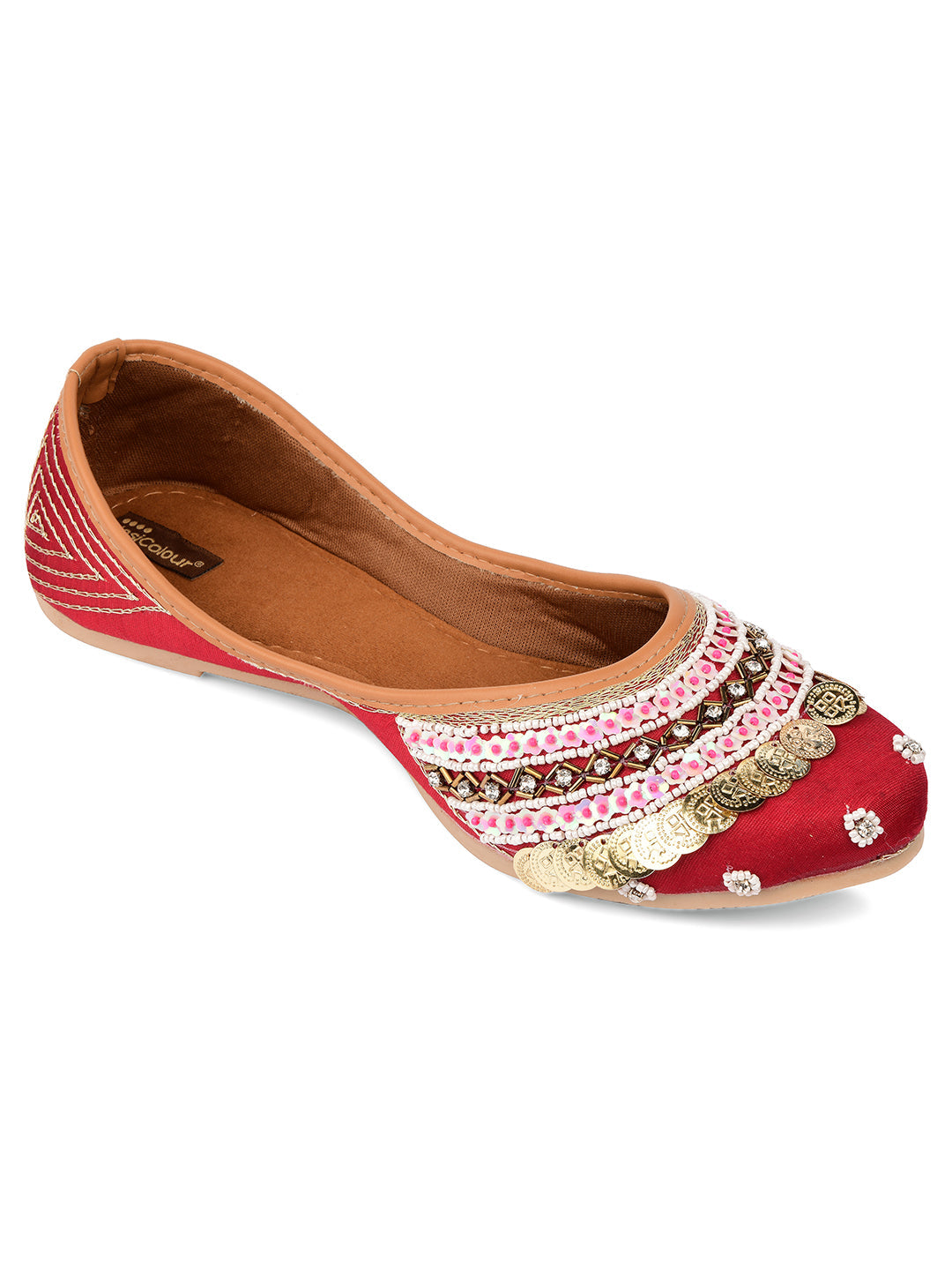 Desi Colour Women Indian Ethnic Footwear-Maroon Coin
