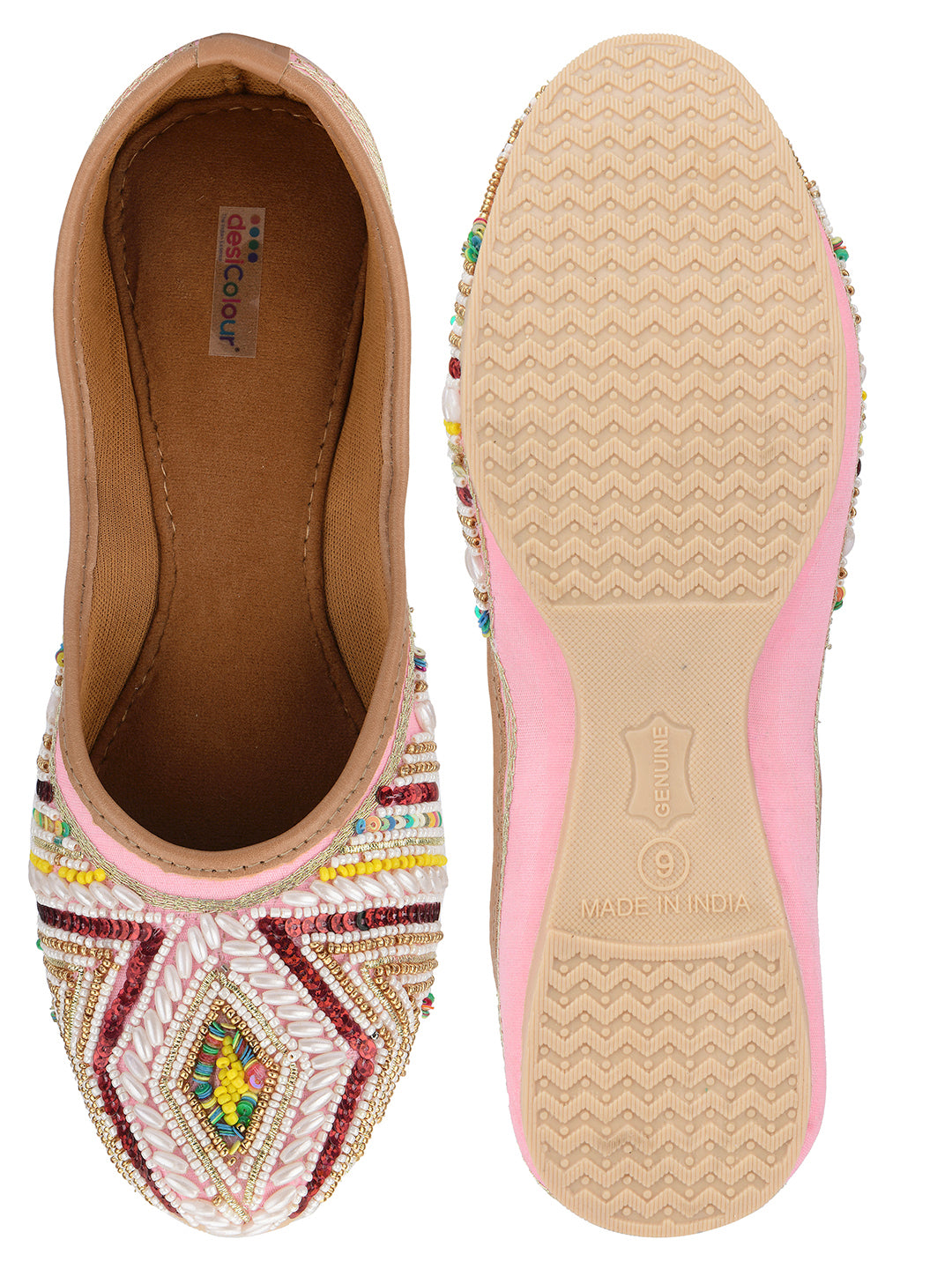 Desi Colour Women Indian Ethnic Footwear-Rhombus Pearl Emb