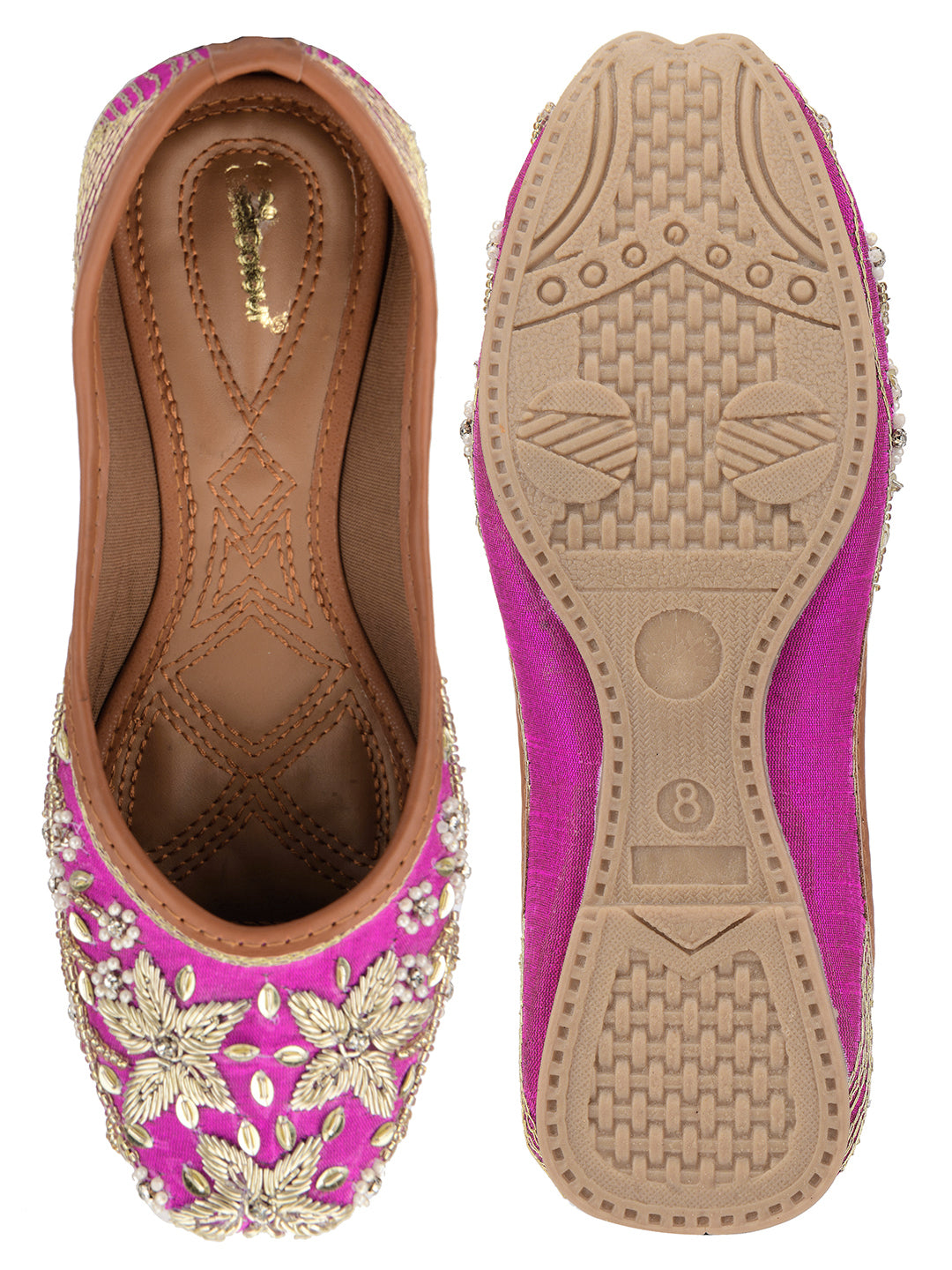 Desi Colour Women Indian Ethnic Footwear-Pink Dabka Floral