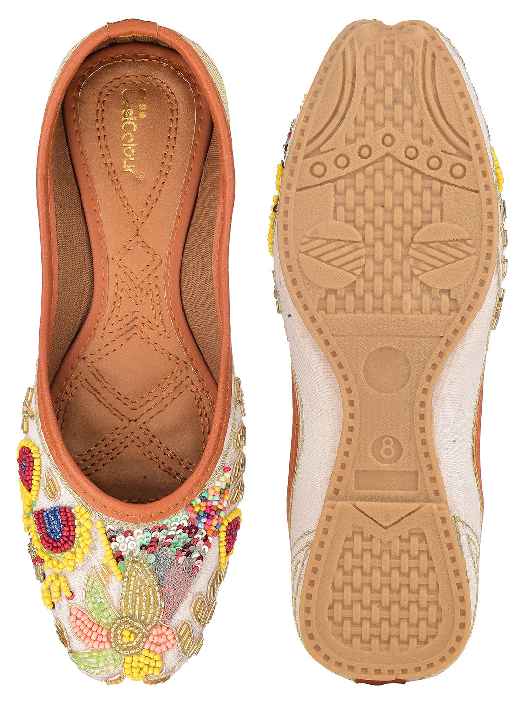 Desi Colour Women Indian Ethnic Footwear-Party Wear White Multicolour Pear Work