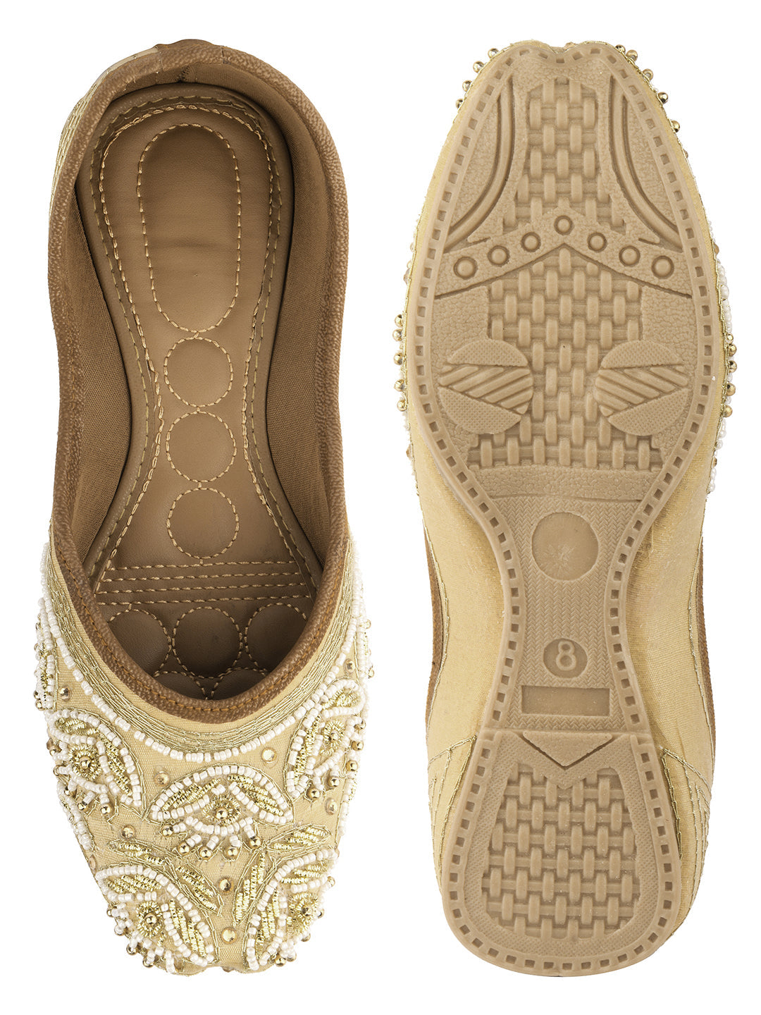 Desi Colour Women Indian Ethnic Footwear-Party Collection - Gold White Pearl