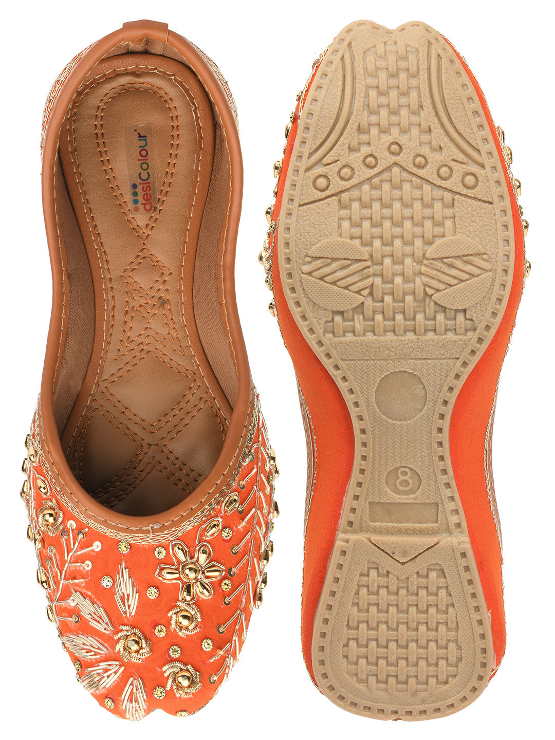 Desi Colour Women Indian Ethnic Footwear-Orange Dabka