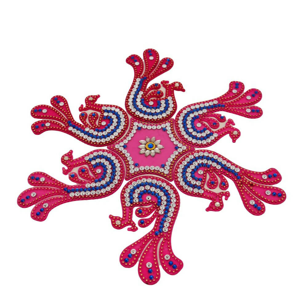 Kundan HandiKrafts Peacock Rangoli Pink Color (Medium)