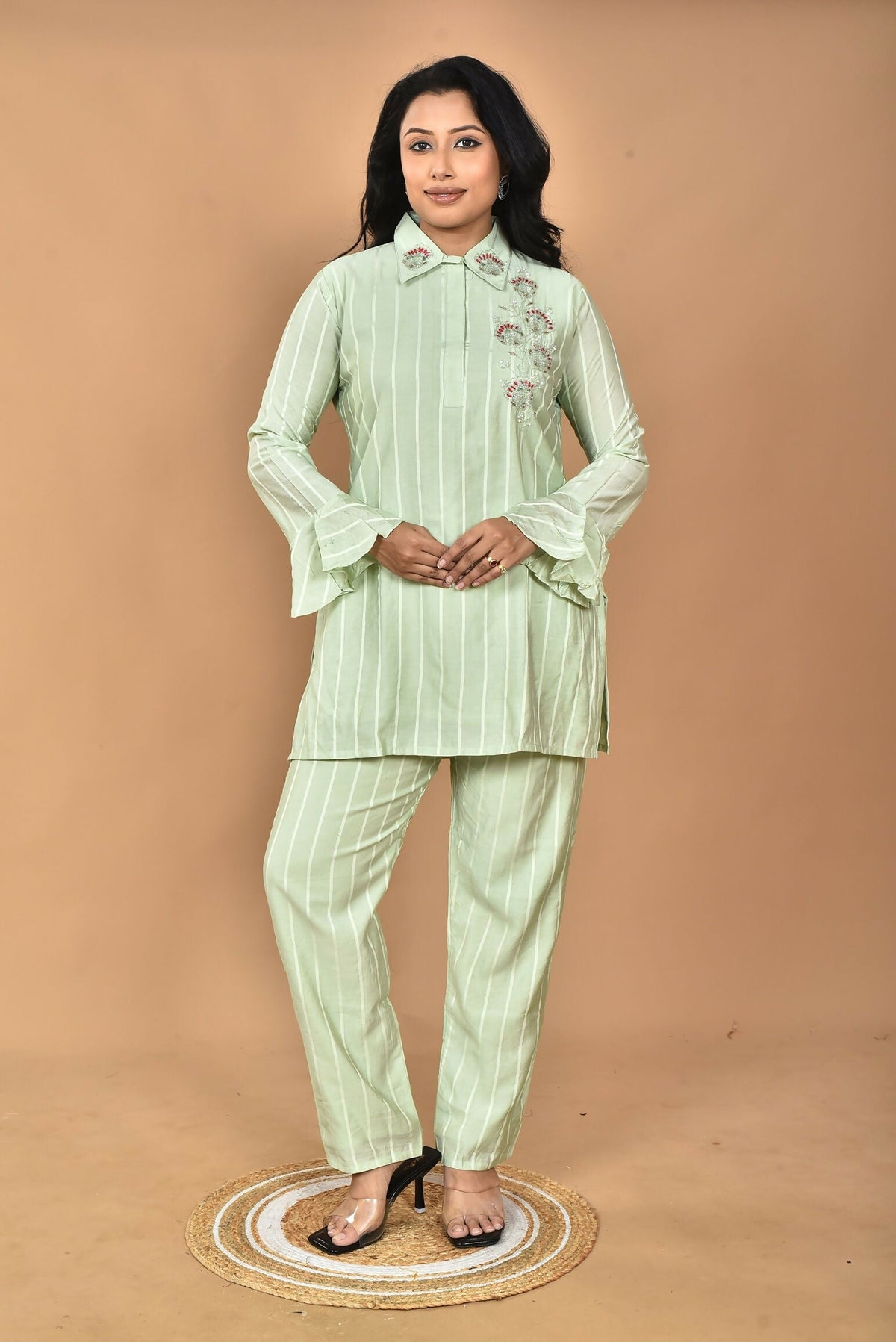 Morchari Women And Hand Embroidery Co-Ords-Green