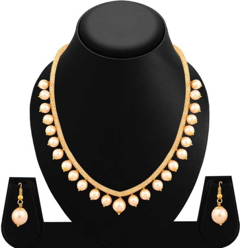 Gold-Polished Alloy Crystal Chain Necklace Set - The Pari